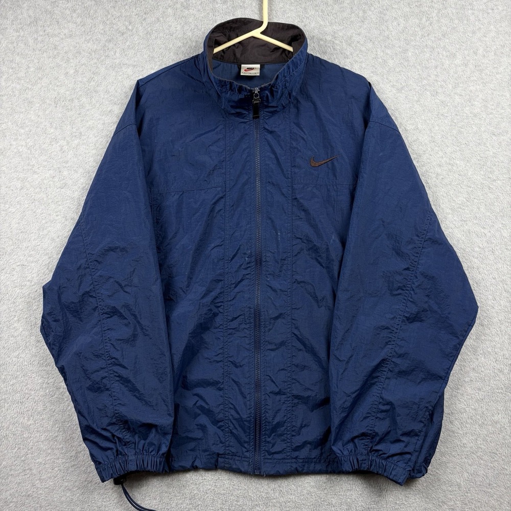 Vintage Nike Jacket Mens Large Blue Windbreaker Full Zip Nylon Swoosh 90s